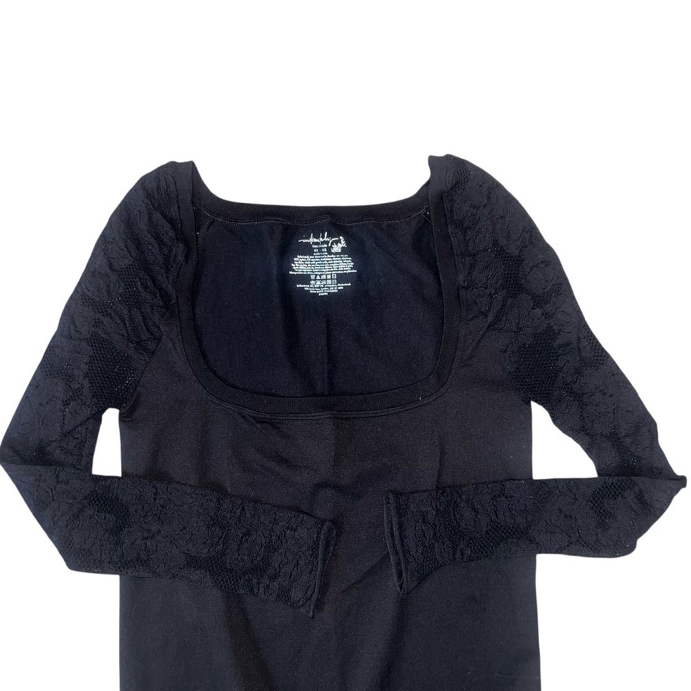 NWOT Free People Square Neck Seamless LS Lace Bodysuit Black Medium/Large
